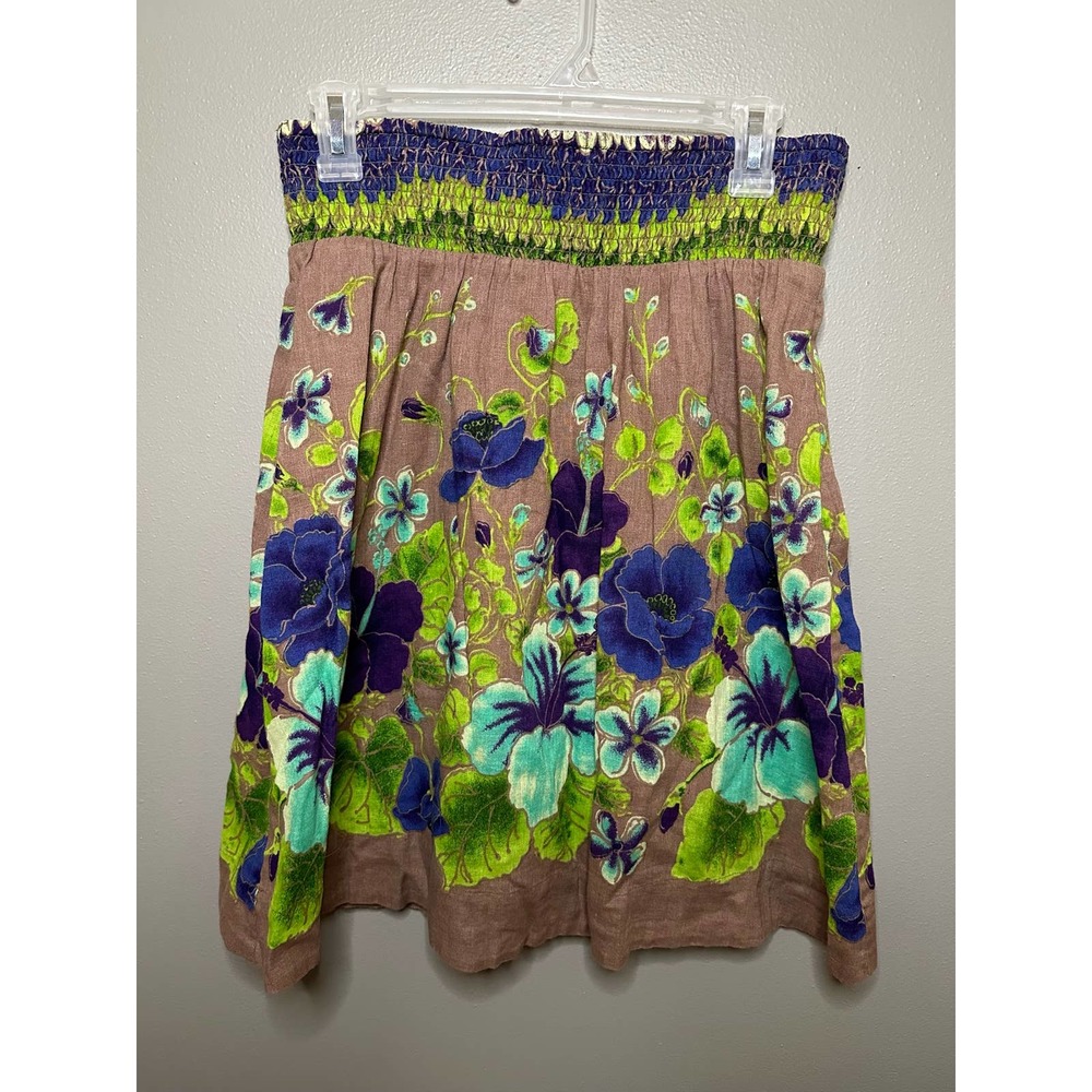 Free People linen floral pleated skirt size M